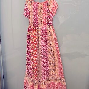 Floral Patchwork Kids Dress - Red and Pink